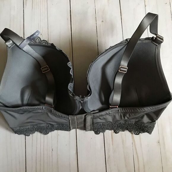 Aerie plunge push up bra Size 38DD underwire gray lace - Picture 2 of 5